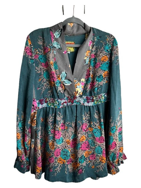 Deep V-Neck Floral Blouse - Multi