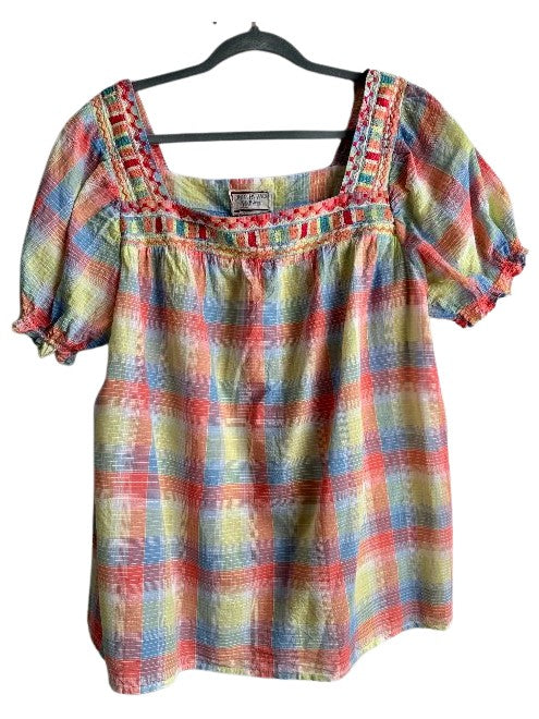 Delacey Puff Sleeve Peasant Top - Delacey Plaid