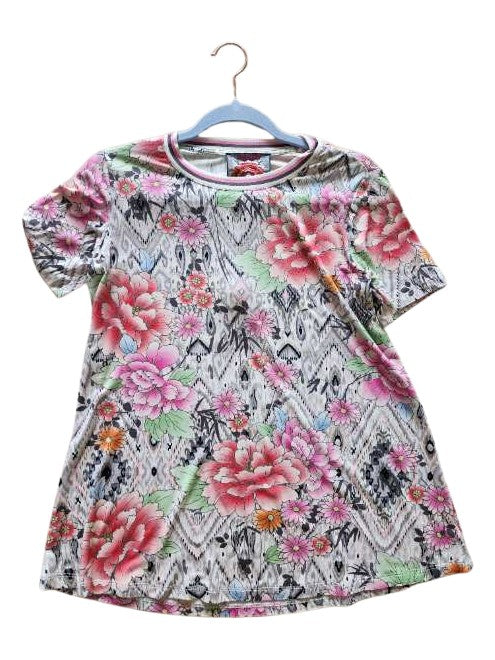The Janie Favorite Short Sleeve Crew Neck Swing Tee - Azzie Flower Neo