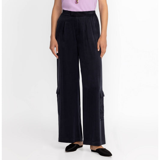 Cupro Pleated Pull-On Pant - Black Beauty