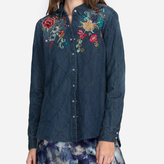 EILONA PATCHWORK DENIM SHIRT - INDIGO