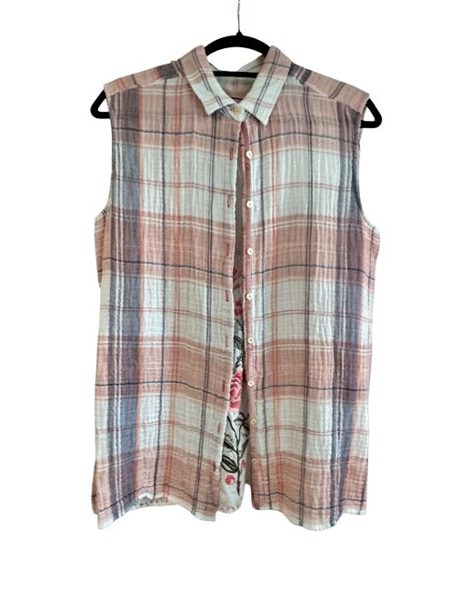 PARNAZ EMBROIDERED BACK SLEEVELESS SHIRT - PLAID