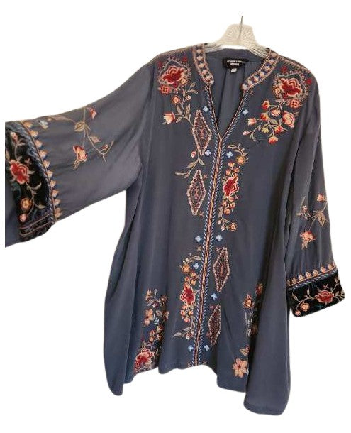 CHRYSALIS VELVET SWING BLOUSE - FADED INDIGO