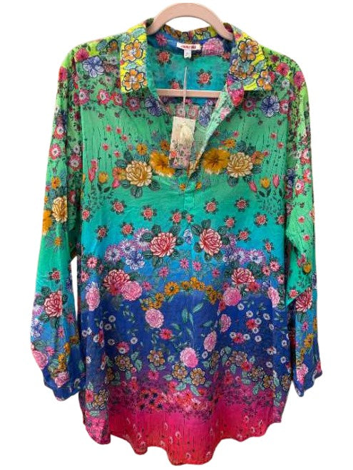 Rainbow Field Henley Popover Tunic - Rainbow