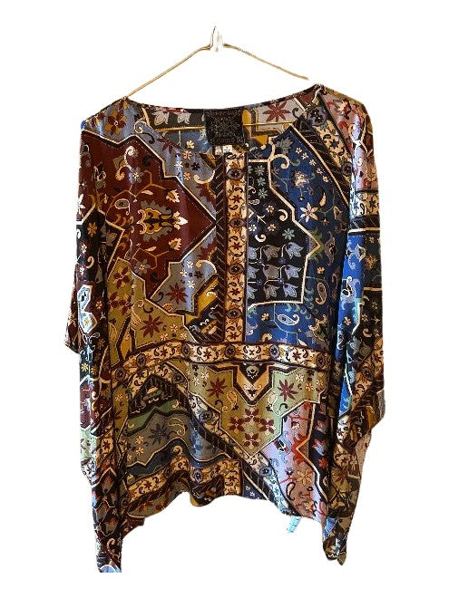 Johnny Was Silk Miklos Easy Top With Kimono Sleeve Caftan Blouse Boho