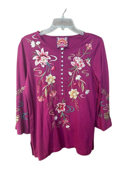 Maisie 3/4 Sleeve Button Front Tee - Grape Sangria