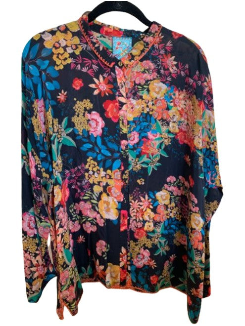 Poppy Patchwork Button-Front Tunic - BLACK