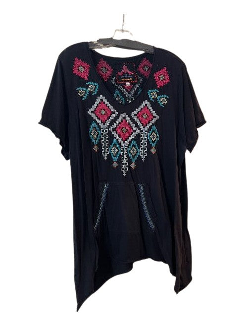 Embroidered Geo Yoke Tunic – Black