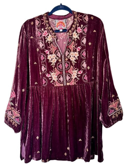 Joanna Embroidered Velvet Top - Blackberry