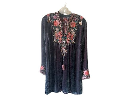 MAEVE VELVET TRAPUNTO TUNIC - STEEL CLOUD