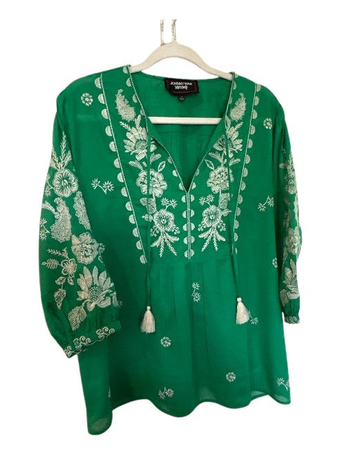 3/4 Sleeve Prairie Blouse - Green Tambourine