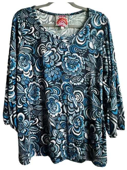 The Janie Favorite Puff Sleeve Knit Tee - Feathery Flower