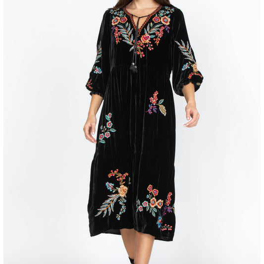 Ardell Velvet Boho Midi Dress - Black
