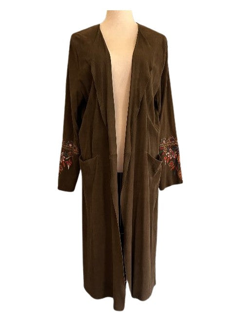 Lailani Genuine Suede Embroidered Duster - Olive Green