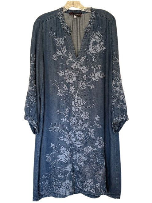 KAIRI BISHOP SLEEVE V-NECK DRESS - DENIM BLUE