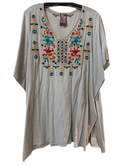 Embroidered V-Neck Poncho Top - GREY