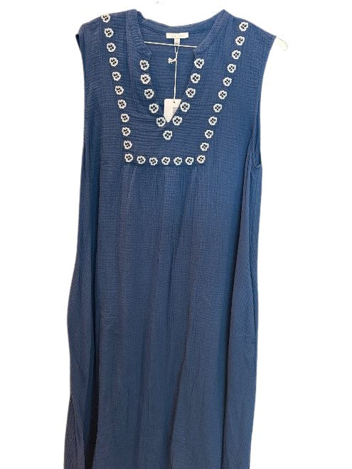 Gauze Mandarin Collar Trapeze Dress - Sailor Blue