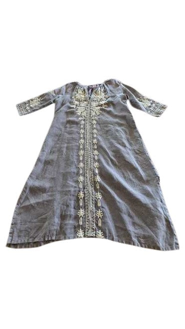 Carmelita Embroidered Linen Midi Dress - GREY