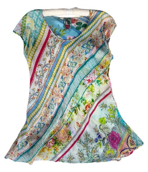 Rayon Crew Neck Tunic Tee - Multi