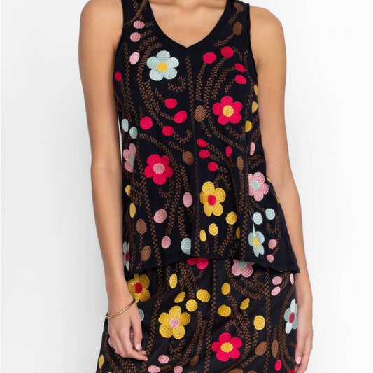Joni Raw Edge V-Neck Tank - Black