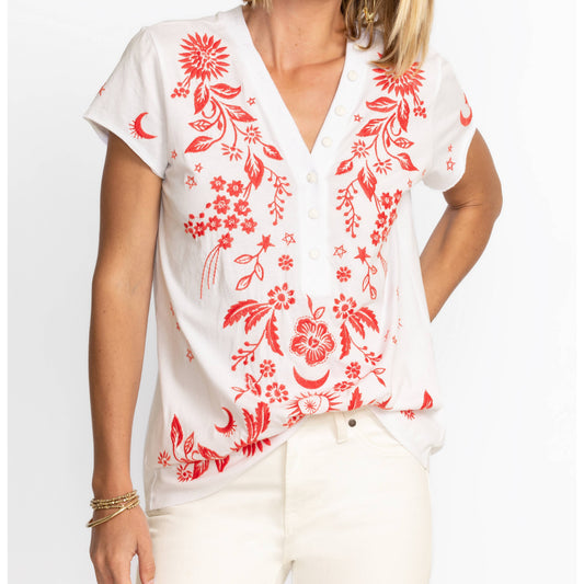 Oleander Button Neck Knit Tee - White