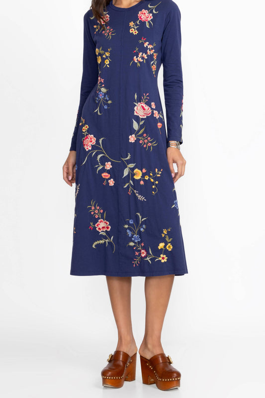 Raw Seam Crew Neck Dress - Navy