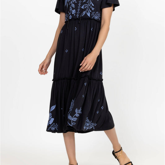 Lyra Tiered Ruffled Knit Dress - Black