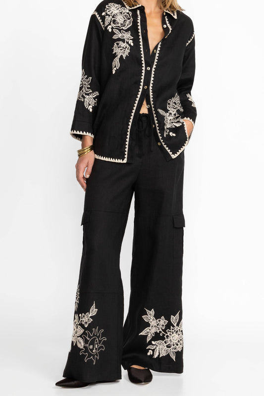 Addison Drawstring Wide Leg Pant - Black