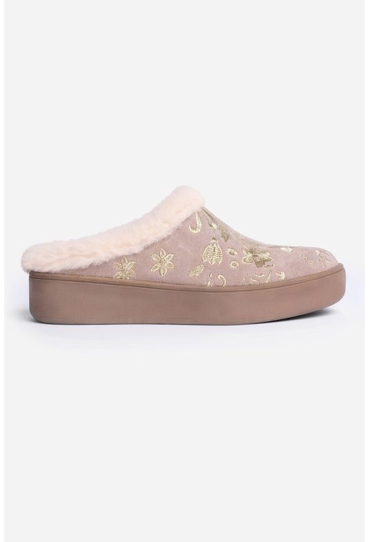 Talitha Embroidered Suede Mule - Taupe