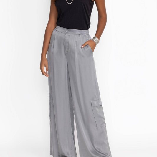 Cupro Pleated Pull-On Pant - Cloudburst