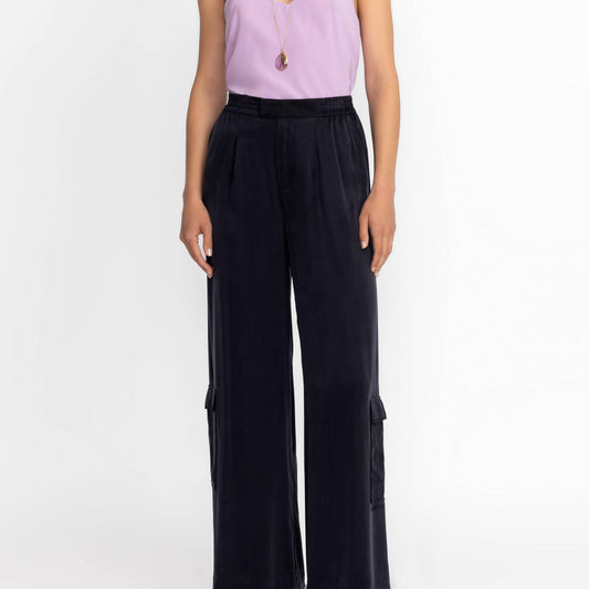 Cupro Pleated Pull-On Pant - Black Beauty