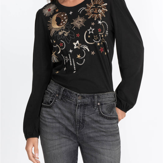 Callisto Sequin  Bishop Sleeve Tee - Black