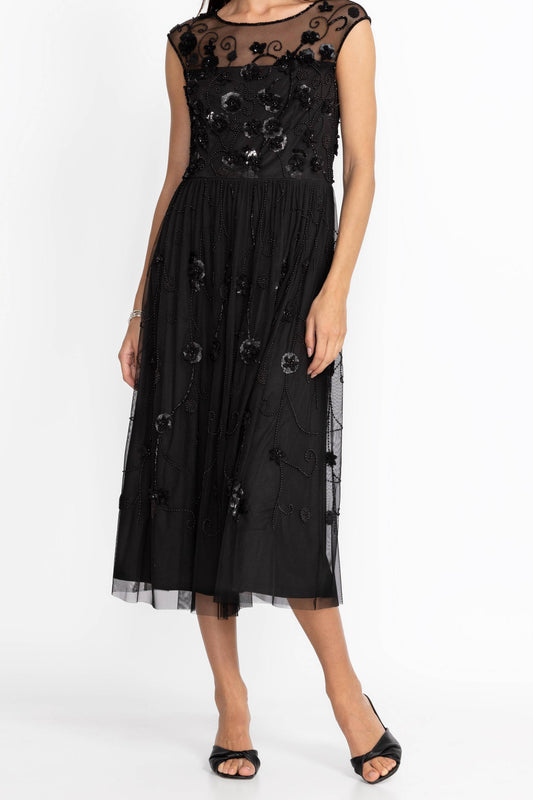 Black Flower Beaded Maxi Dress - Black Flower
