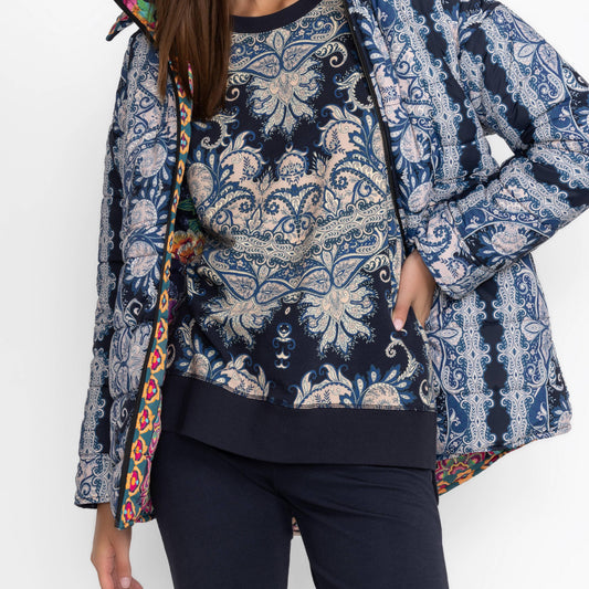 High Low Crew Neck Sweatshirt - Roman Paisey Scarf Print