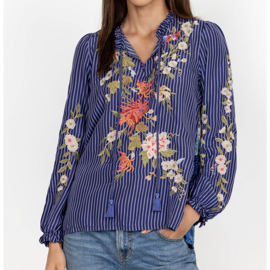 Nalina Ruffle Scarf Back Blouse - Stripe