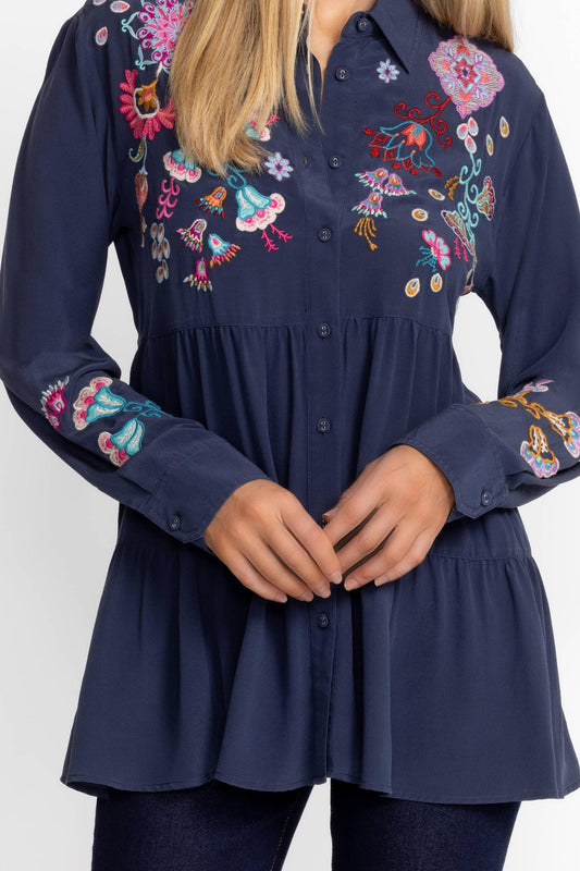 Alesa Tiered Shirt Tunic - Blue Night