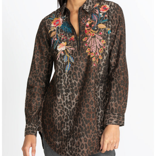 Shuri Zipup Shirt Tunic - Leopard