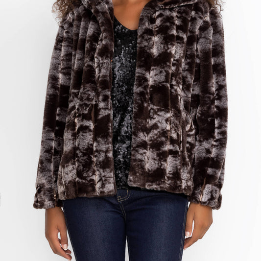 Cropped Faux Fur Jacket - Marbled
